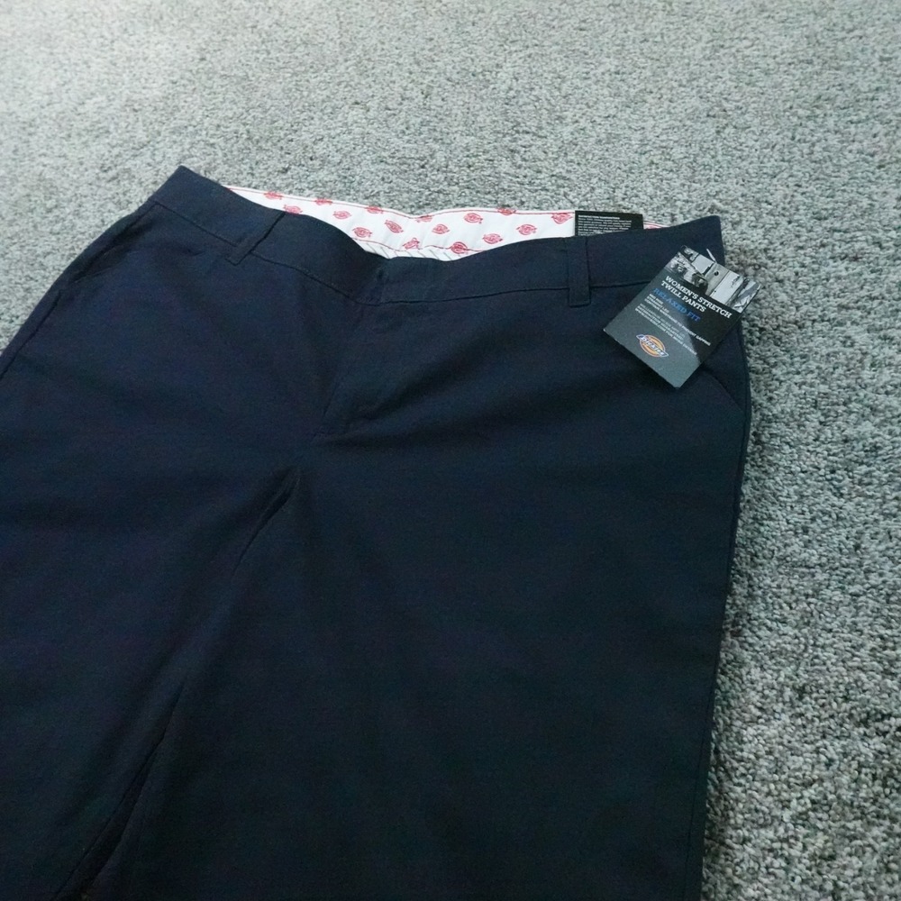 NEW Dickies Pants Womens 16 Navy Blue Stretch Twill Relaxed Straight Flat Front‎
